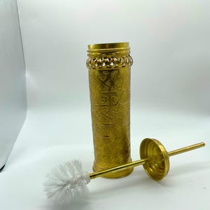 Unlacquered Brass toilet brush holder, Brass Engraved Toilet Bowl Brush, Handmade Bathroom Brush Holder.