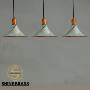 Set of 3 Oxidized Copper Pendant Light, Handmade Copper Pendant Lamps, White Patina