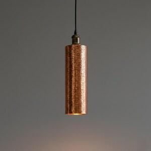 Hammered Copper Pendant Light, Rustic Long Cylinder Copper Lamp,Aged Industrial Kitchen Island Lighting Fixture, Solid Copper Dome Lamp