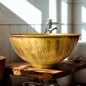 Vintage-Inspired Brass Bar Sink, Hammered Brass Vessel Sink, Solid Brass Basin For Bathroom, Elegant Brass Sink For Modern Spaces