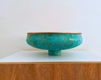 Handmade Oxidized Copper Sink Bathroom, Green Patina Copper Washbasin, Hammered Copper Vessel Sink, Solid Round Copper Sink.