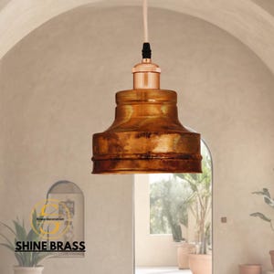 Burnished Copper Pendant Light, Vintage Copper Light Fixture,Old Style Lampshade,Rustic industrial Ceiling Fixture For Kitchen & Bathroom.