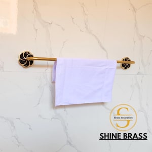 Handmade Solid Brass Towel Bar, Swirl Shaped Floral Design, Brass & Resin Towel Holder, Elegant Floral Wall-Mounted Rail, Unlacquered Finish