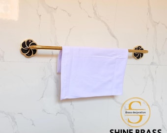 Handmade Solid Brass Towel Bar, Swirl Shaped Floral Design, Brass & Resin Towel Holder, Elegant Floral Wall-Mounted Rail, Unlacquered Finish