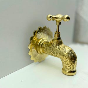 Unlacquered Brass Wall Faucet, Antique garden tap, Engraved Water Spigot,Handmade Moroccan Faucet.
