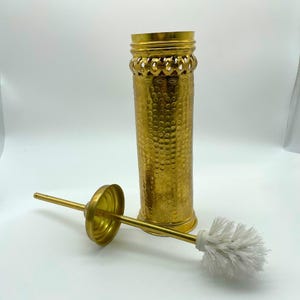 Handcrafted Brass engraved Toilet Brush, Unlacquered Brass Bathroom Brush Holder, Toilet Brushes, Moroccan bathroom decor.