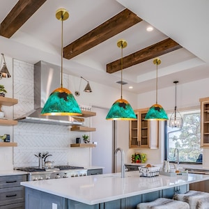 Handmade Sets of Green Patina Copper Pendant Light, Hammered Kitchen Island Light Fixture, Oxidized Dome Ceiling Light, Rustic Pendant Lamp