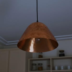 Copper Pendant Light Kitchen, Vintage Island Light Fixture, Copper Dome Ceiling Light, Farmhouse Copper Lamp image 2