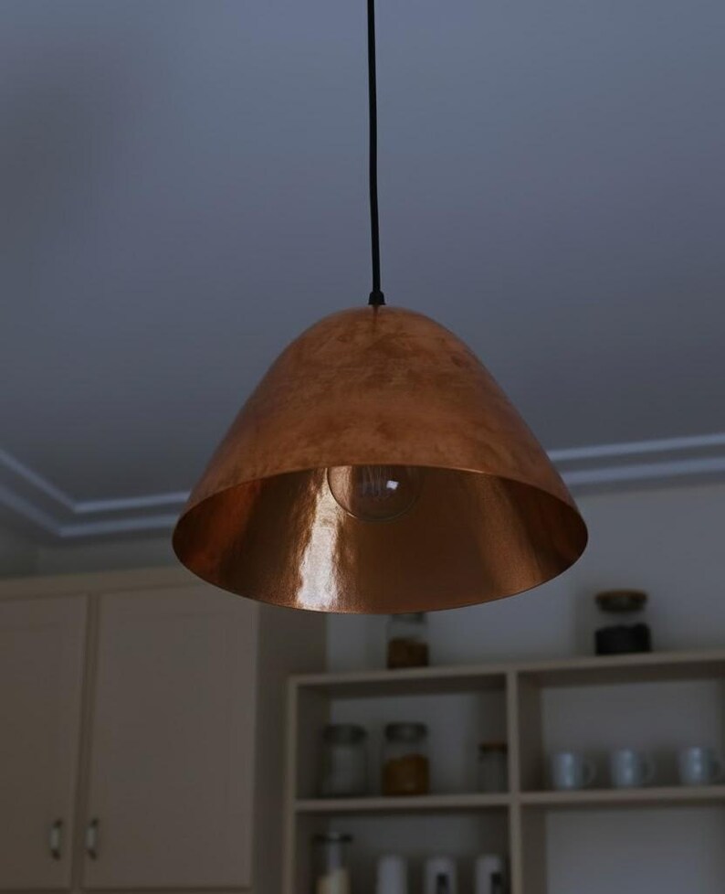 Copper Pendant Light Kitchen, Vintage Island Light Fixture, Copper Dome Ceiling Light, Farmhouse Copper Lamp image 2