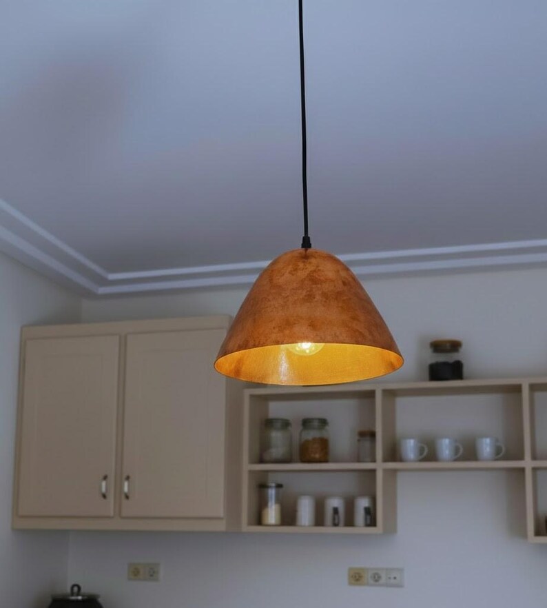 Copper Pendant Light Kitchen, Vintage Island Light Fixture, Copper Dome Ceiling Light, Farmhouse Copper Lamp image 5