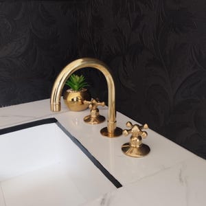 Unlacquered Brass Bathroom 3 Holes Faucet, Brass Vanity Faucet, Brass Bathroom Faucet, Vanity 3 Hole Faucet.
