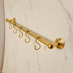 Unlacquered Brass Pot Rail,Pans and Pots brass Rail,Solid Brass Pot Rack With S Hooks, Kitchen Rail With Hooks, Vintage Brass Kitchen Bar