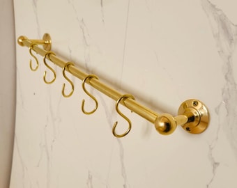 Scaffale A Parete Per Pentole 70 Cm Con 10 Ganci | Mutool Mensola In Metallo Bronzo | Porta Pentole Per Cucina E Ripostiglio - 3