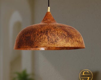 Solid Copper Hanging Light, Rustic Copper Pendant Light Fixture, Kitchen Island Lighting, Unique Patina