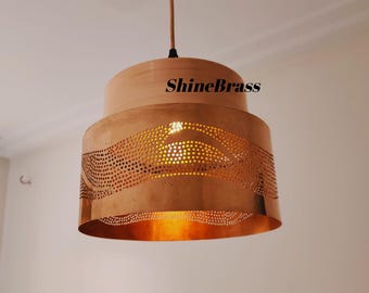 Handmade Copper Pendant Light, Perforated Wave Design Ceiling Lamp, Modern Industrial Hanging Fixture, Lampshades Lighting New Home Decor