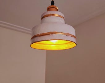 Handgefertigte Kupfer Deckenpendelleuchte mit weißem Finish, Industriebeleuchtung, handgefertigter rustikaler Kronleuchter, Kupfer Steampunk Lampe