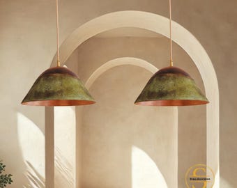Gröna patina pendellampor, åldrad koppar vintagebelysning, elegant oxiderad koppar pendellampa köksö lampor, ärgfärgad lampa