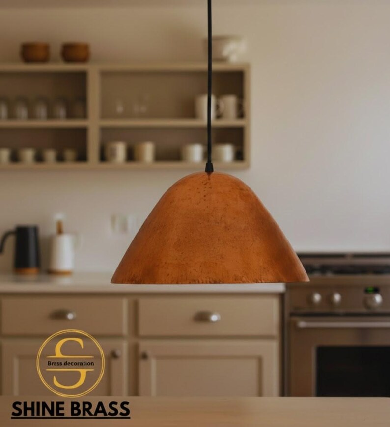 Copper Pendant Light Kitchen, Vintage Island Light Fixture, Copper Dome Ceiling Light, Farmhouse Copper Lamp image 8