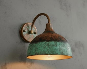 Rustic Copper Wall Sconce, Handmade Green Patina Wall Light, Vintage Industrial Wall Lamp,Farmhouse Verdigris Sconce, Antique Style Lighting