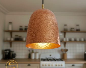 Handgehamerde koperen hanglamp, rustieke boerderij keukeneilandverlichting, massief koperen plafondarmatuur, Marokkaanse koepellamp, aangepaste maten