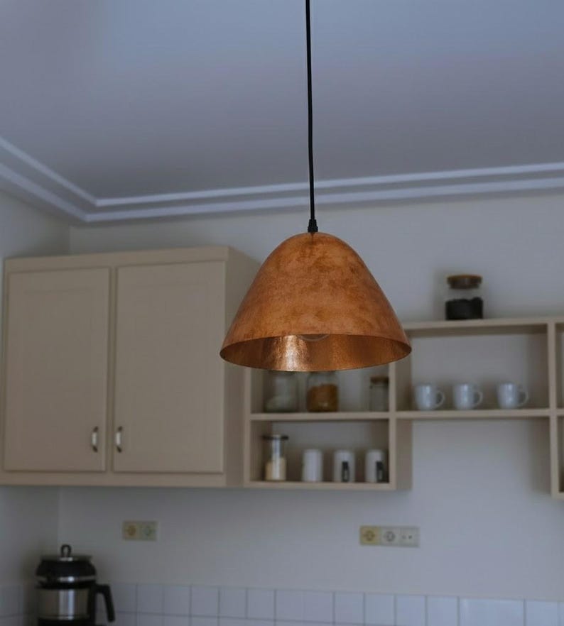 Copper Pendant Light Kitchen, Vintage Island Light Fixture, Copper Dome Ceiling Light, Farmhouse Copper Lamp image 6