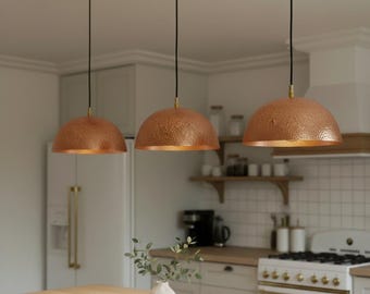 Set of 3 pendant Copper Light Fixtures, Copper Patina Lamp, Kitchen Island Lighting, Handcrafted Ceiling Light Fixture,Copper Hanging lights