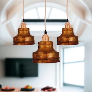 Custom Sets of Fired Copper Pendant Lights, Rustic Sets Of Hanging Pendant Lights, Handmade Ceiling Pendant Light, Steampunk Lamp, Colorful.