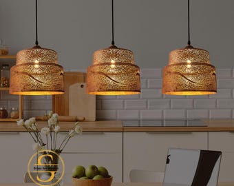 Set Of 3 Copper Hammered Pendant Lights, Rustic Modern Kitchen Island Hanging Fixtures,Copper Dome Ceiling Light.