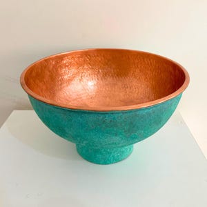 Hammered Oxidized Copper Bathroom Sink, Green Patina Vessel Sink Bathroom, Green Patina Copper Washbasin, vintage copper sink
