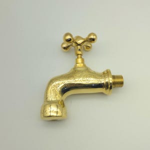 Unlacquered Brass Wall Faucet, Antique garden tap, Engraved Water Spigot,Handmade Moroccan Faucet.