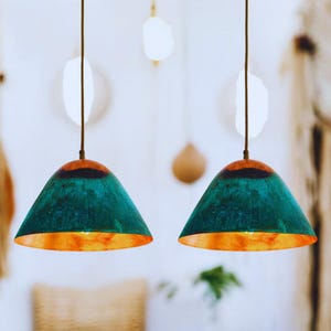 Handmade Green Patina Copper Pendant Light, Hammered Kitchen Island Light Fixture, Oxidized Dome Ceiling Light, Rustic Pendant Lamp