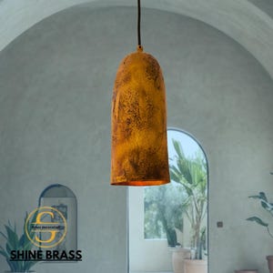 Handmade Oxidized Copper Pendant Light,Burnished Golden Patina, Farmhouse Industrial Ceiling Fixture, Rustic Vintage Copper Lamp