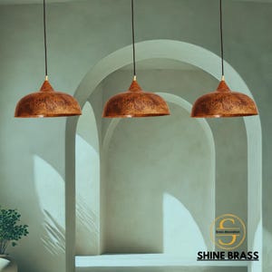 Set of 3 Hammered Copper Pendant Lights, Oxidized Kitchen island lamps, Handmade Copper Pendant Light Fixtures