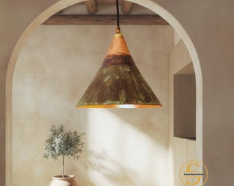 Oxidized Copper Pendant Light, Handcrafted Green Patina Farmhouse Light Fixture,Aged Copper Vintage Lighting, Oxidized Ceiling Light