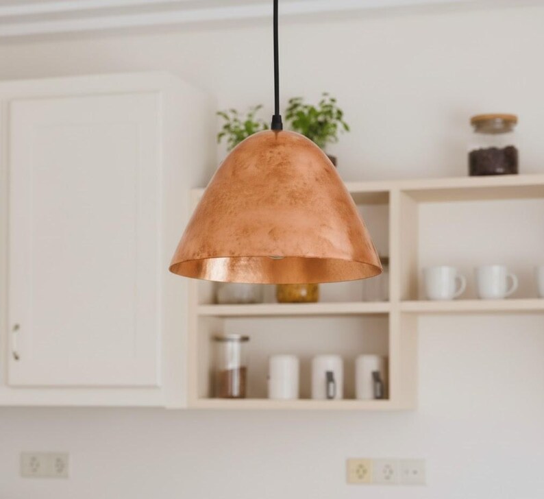 Copper Pendant Light Kitchen, Vintage Island Light Fixture, Copper Dome Ceiling Light, Farmhouse Copper Lamp image 7