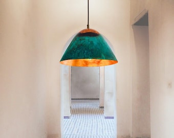Handmade Green Patina Copper Pendant Light, Hammered Kitchen Island Light Fixture, Oxidized Dome Ceiling Light, Rustic Pendant Lamp