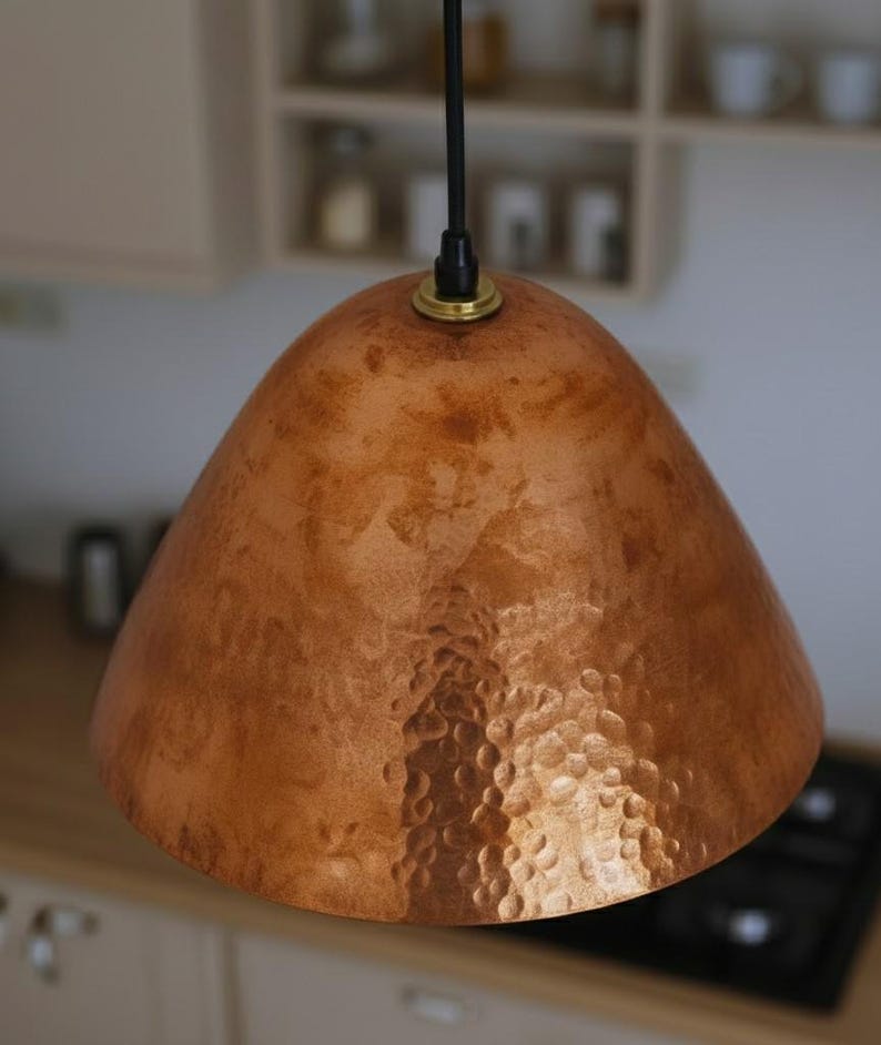 Copper Pendant Light Kitchen, Vintage Island Light Fixture, Copper Dome Ceiling Light, Farmhouse Copper Lamp image 3