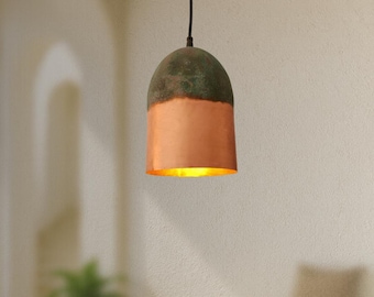 Handcrafted Oxidized Copper Pendant Light,Green Patina Ceiling Fixture,Rustic Farmhouse Dining & Bar Lighting,Vintage Copper Lamp