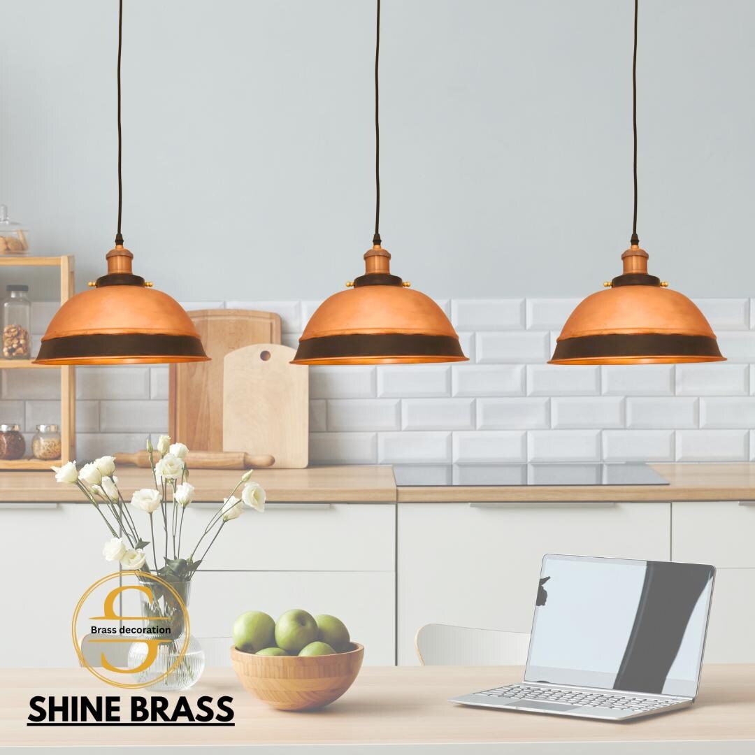 Set of 3 Copper Pendant Lights Kitchen Island, Three Oxidized Hanging ...