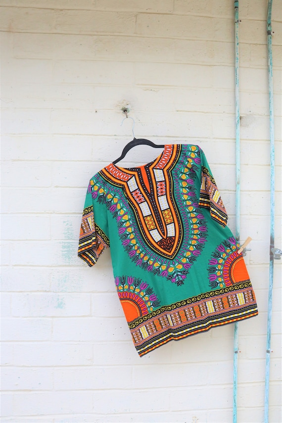 Medium Vintage Green Dashiki Shirt/Marley/Rasta/Up