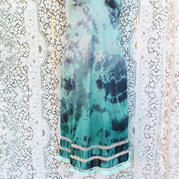 Med/Large Tie Dye dress/Mermaid Wedding/Music festival/Tie Dye Sundress/Aquamarine Tie Dye/Sweet Shabby Chic//Free People/Mori Mermaid/Ocean