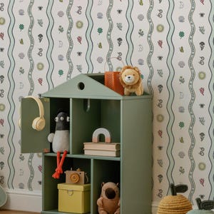 Whimsical Floral Striped Peel and Stick Soft Kids Wallpaper, Removable Minimalist Nursery Wall Mural