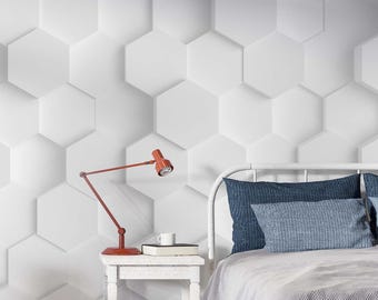 White Hexagon Honeycomb Wallpaper – 3D Peel and Stick Wall Mural