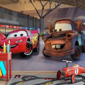 Lightning McQueen Wallpaper – Peel and Stick Kids Room Mural | Removable Cartoon Wall Art for Car-Themed Nursery & Toddler Spaces