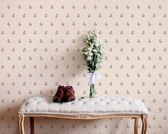 Tiny Rose-behang, vintage peel-and-stick bloemenbehang, neutrale cottage-muurschildering