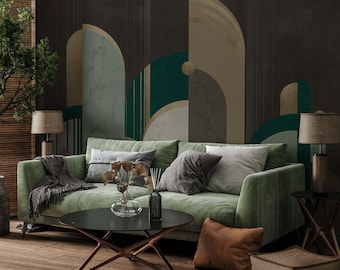 Elegance Green Panels Wallpaper – Peel and Stick Wall Mural