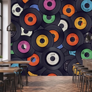 Retro Vinyl Disc Wallpaper - Wieder ablösbares Schälen und Aufkleben Wandbild