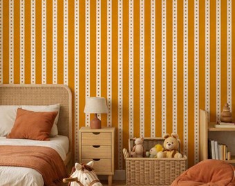 Terracotta polkastreep kinderkamerbehang, oranje stip Peel and Stick kinderbehang