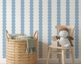 Blauwe sint-jakobsschelp Peel and Stick-behang, gestreept kinderbehang, retro kinderkamermuurschildering