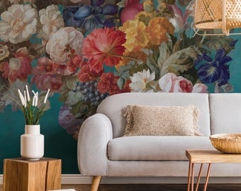 Colorful Botanical Floral Wallpaper – Peel and Stick Wall Mural